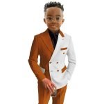 Dapper Duo-Tone Kids’ Suit – Orange & White