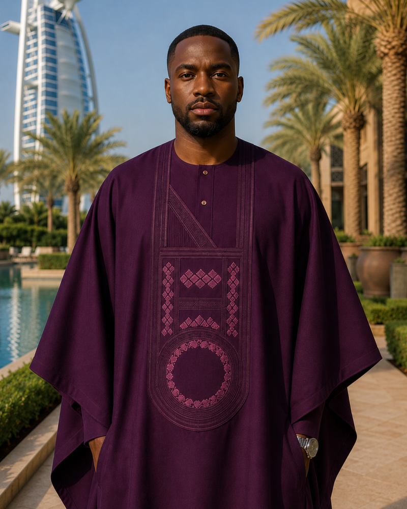 The Imperial Plum Crepe Agbada Set