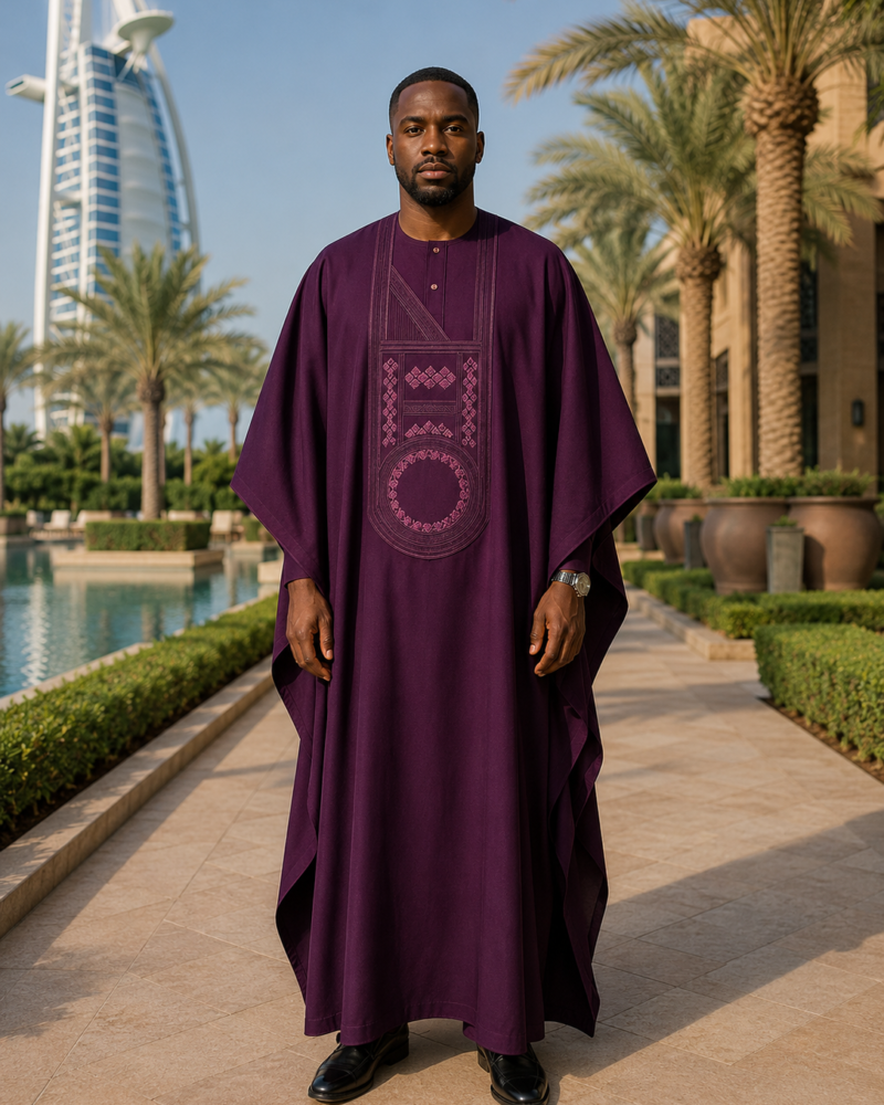 The Imperial Plum Crepe Agbada Set