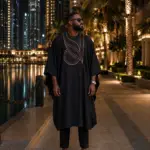 The Onyx Neon-Linear Crepe Agbada - Joush Luxury Menswear Dubai - Angle 1