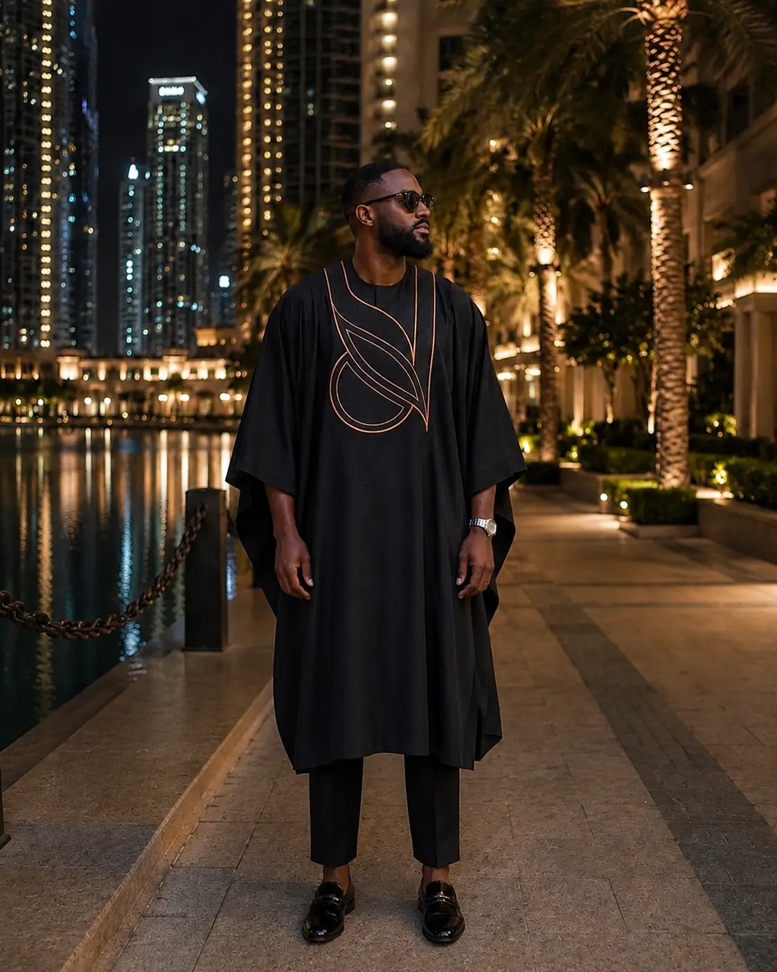 The Onyx Neon-Linear Crepe Agbada - Joush Luxury Menswear Dubai - Angle 1
