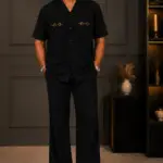 The Midnight Opulence 2-Piece Set - Joush Luxury Cuban-Collar Shirt & Trousers - Angle 1
