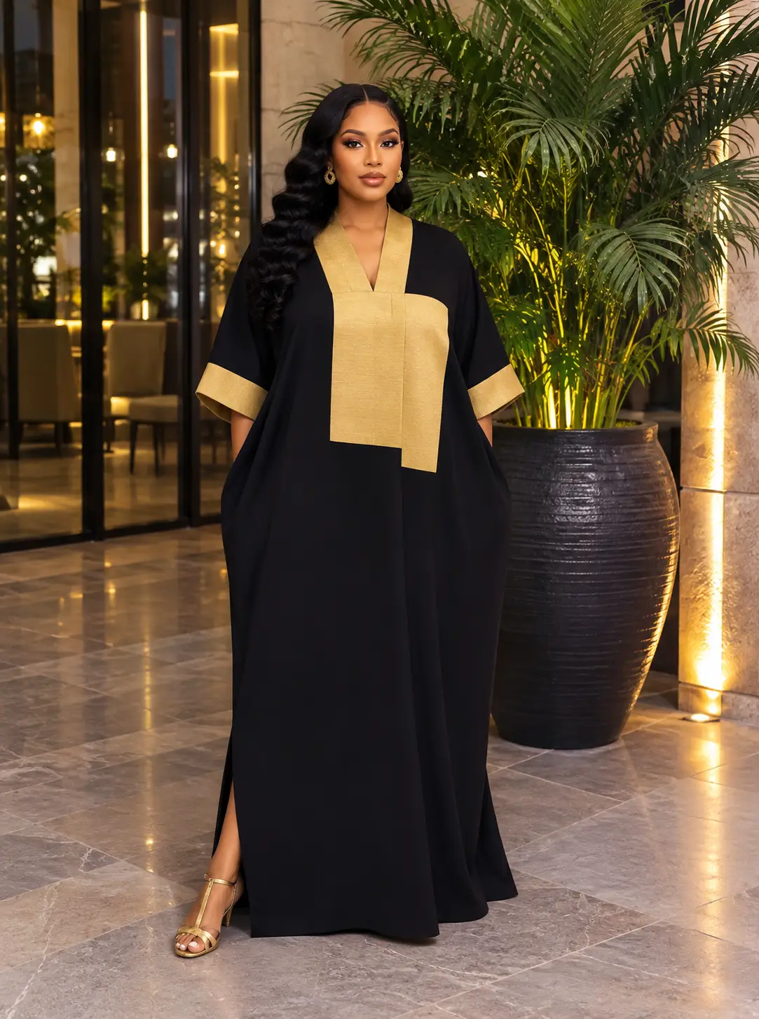 The Golden Aura Royal Kaftan Bubu Dress - Joush African Luxury Fashion - Angle 1