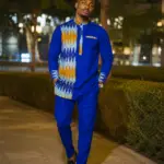 The Royal Blue Heritage Kaftan Set - Joush Luxury African Menswear - Angle 1