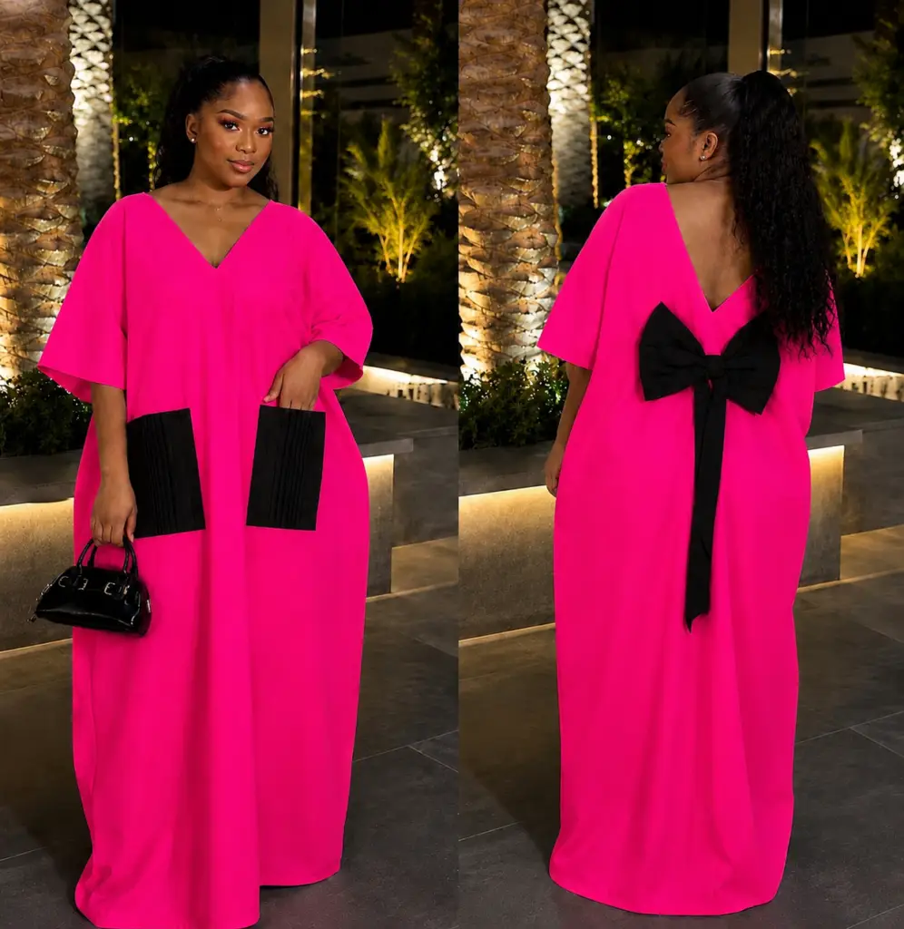 Vibrant Pink Bridal Satin Bubu Gown