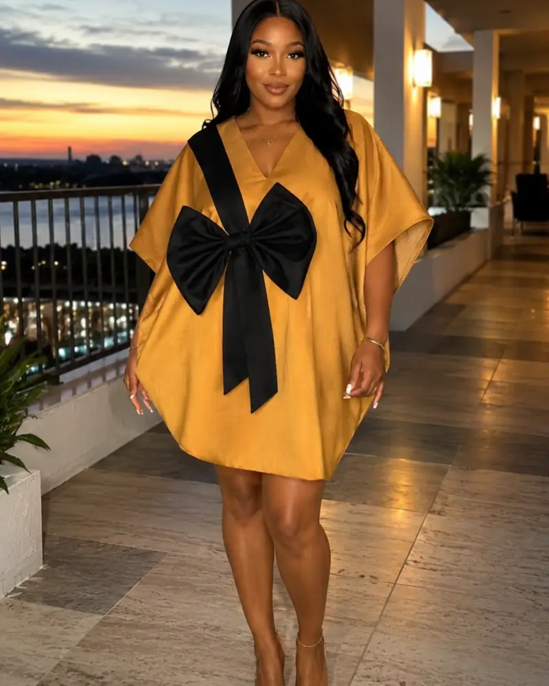 Golden Royal Satin Short Bubu Dress