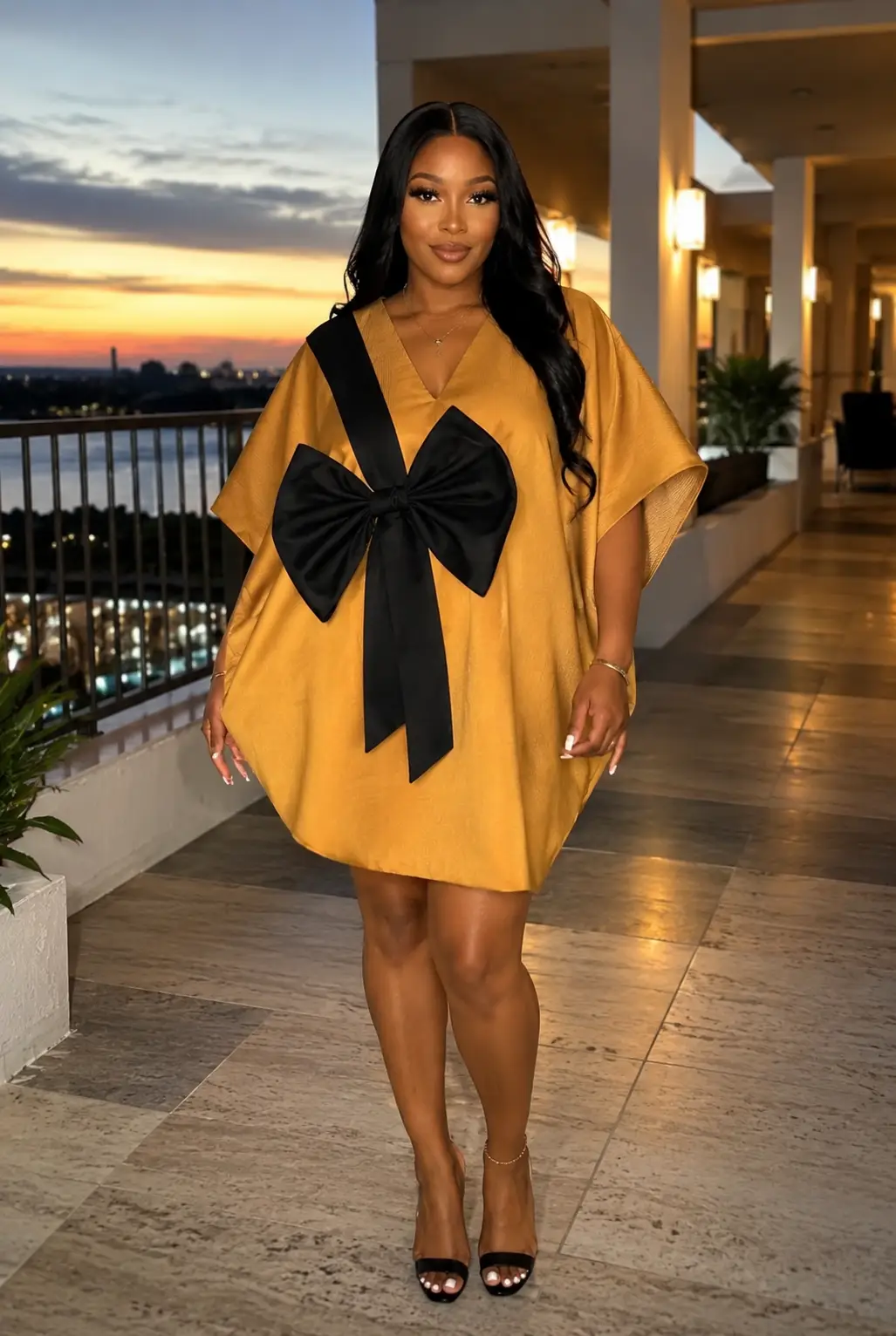 Golden Royal Satin Short Bubu Dress