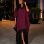 Burgundy Wine Bubu Gown with Black Fringe