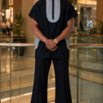 Modern Black Dashiki Set with Premium Flare Palazzo Pants - Joush Luxury
